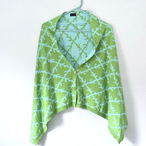 Top it Off Sweater Medium Green Blue Reversible Button Wrap Shrug Bright Color